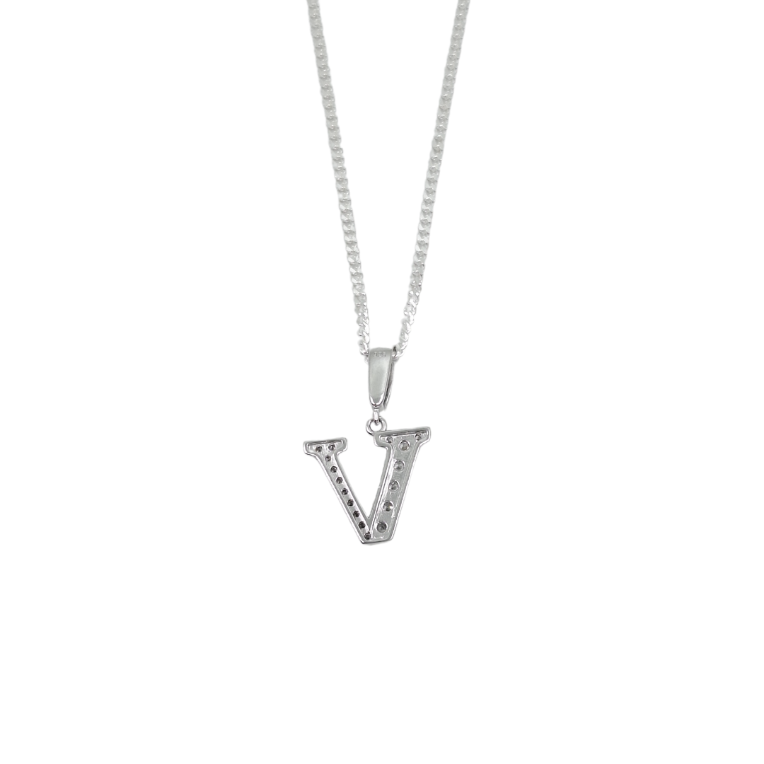 Silver & CZ Initial V Pendant