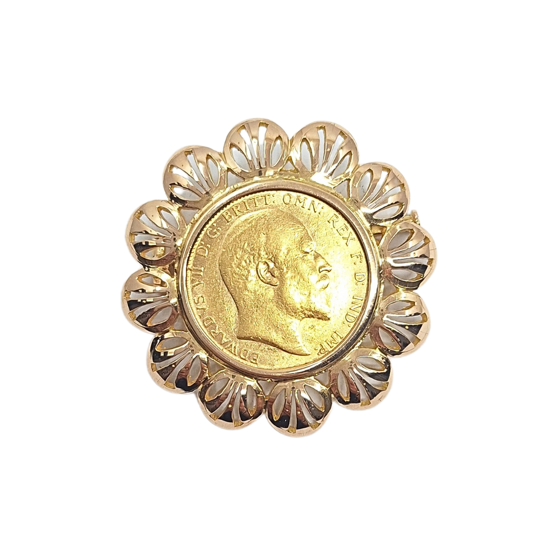 9ct Yellow Gold Full Sovereign Brooch 1910