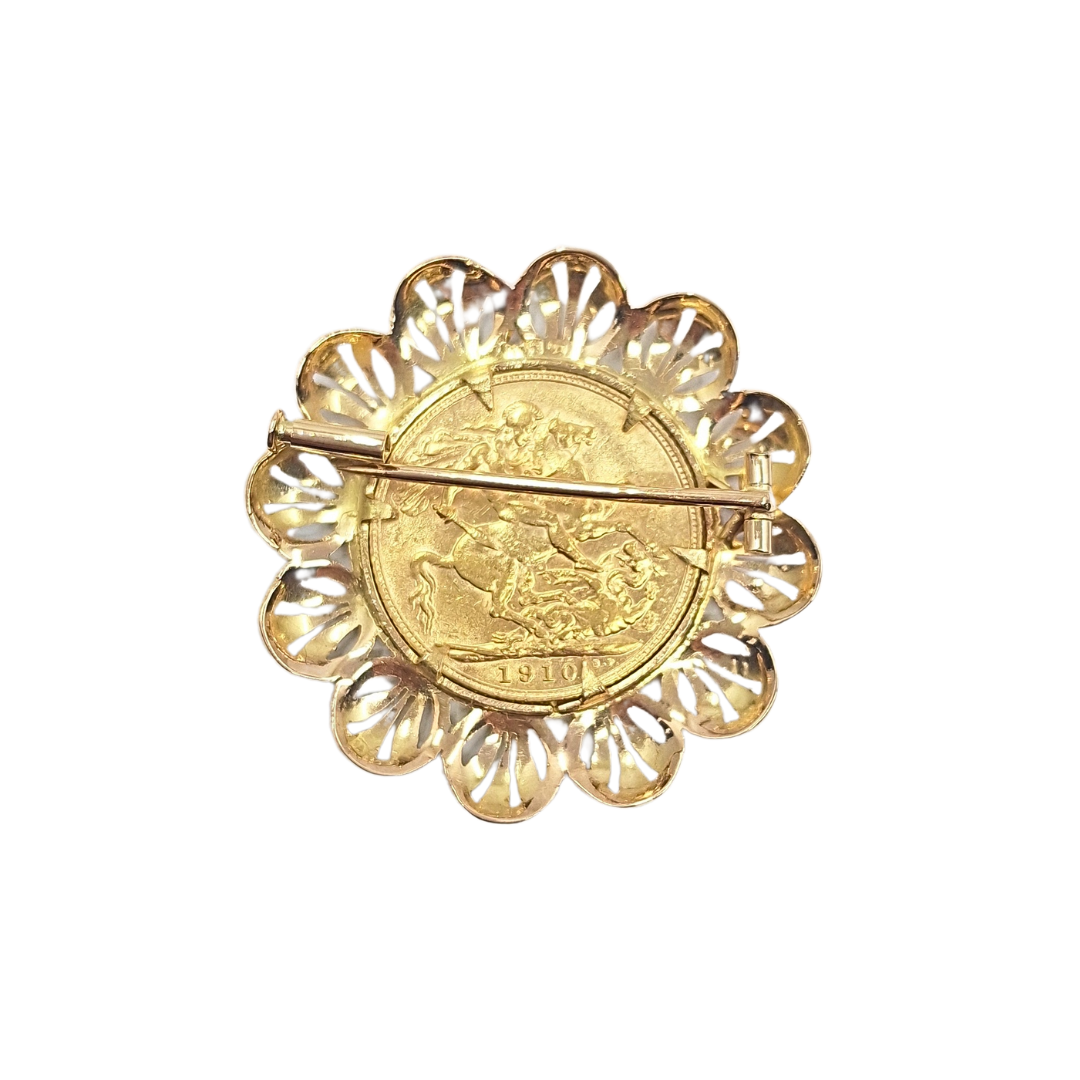 9ct Yellow Gold Full Sovereign Brooch 1910