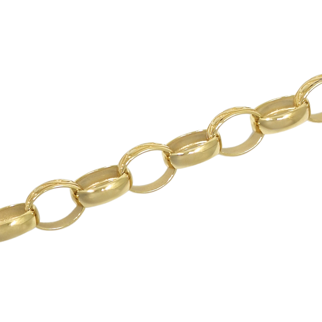 9ct Yellow Gold Large Oval Pattern & Plain Belcher Bracelet 9"