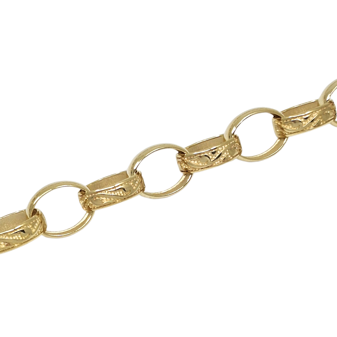 9ct Yellow Gold Large Oval Pattern & Plain Belcher Chain 24"