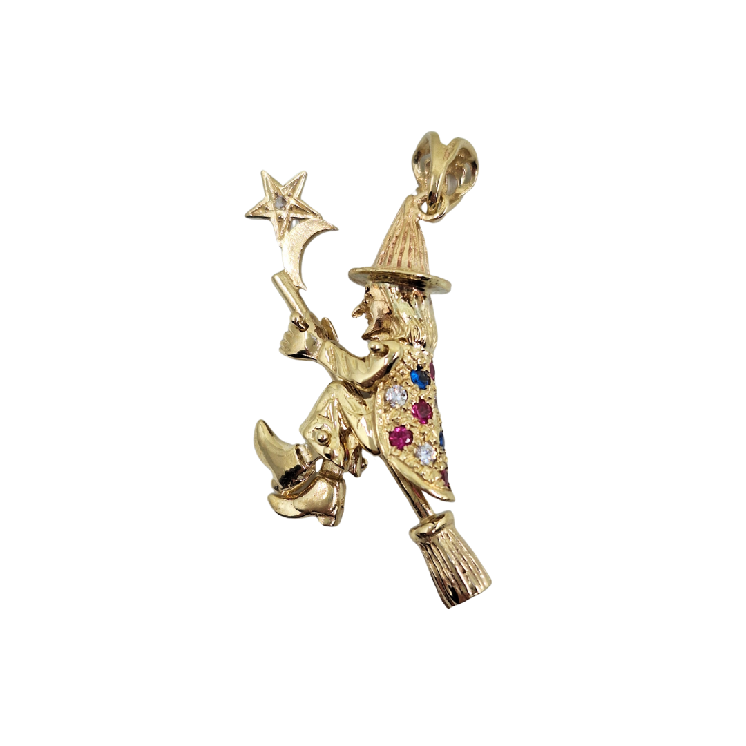 9ct Yellow Gold Cubic Zirconia Witch Pendant