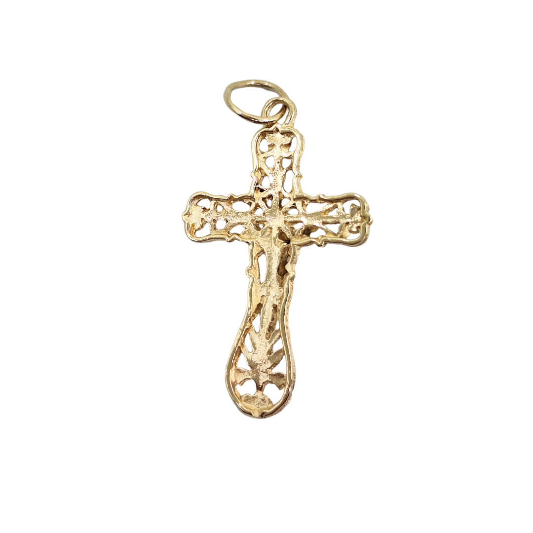 9ct Yellow Gold Filigree Crucifix Cross Pendant