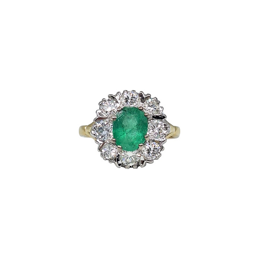 18ct Yellow Gold Emerald & Diamond Cluster Ring