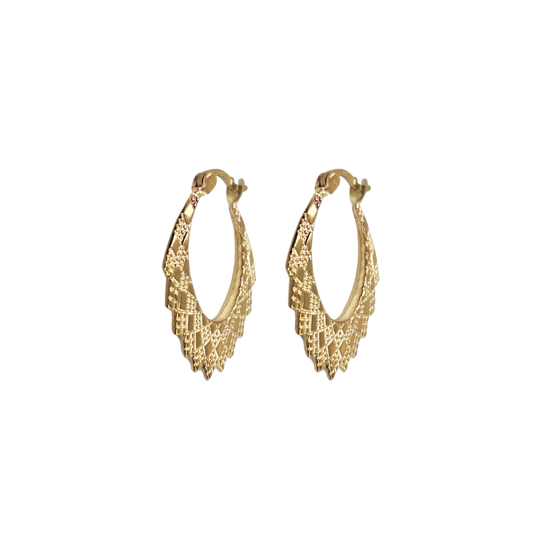 9ct Yellow Gold Oval Patterned Creole Earrings
