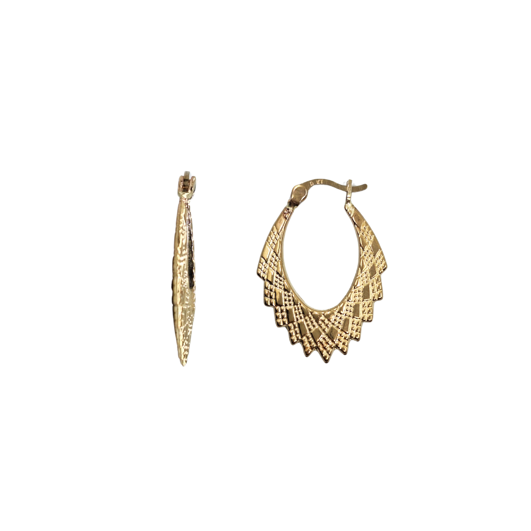 9ct Yellow Gold Oval Patterned Creole Earrings