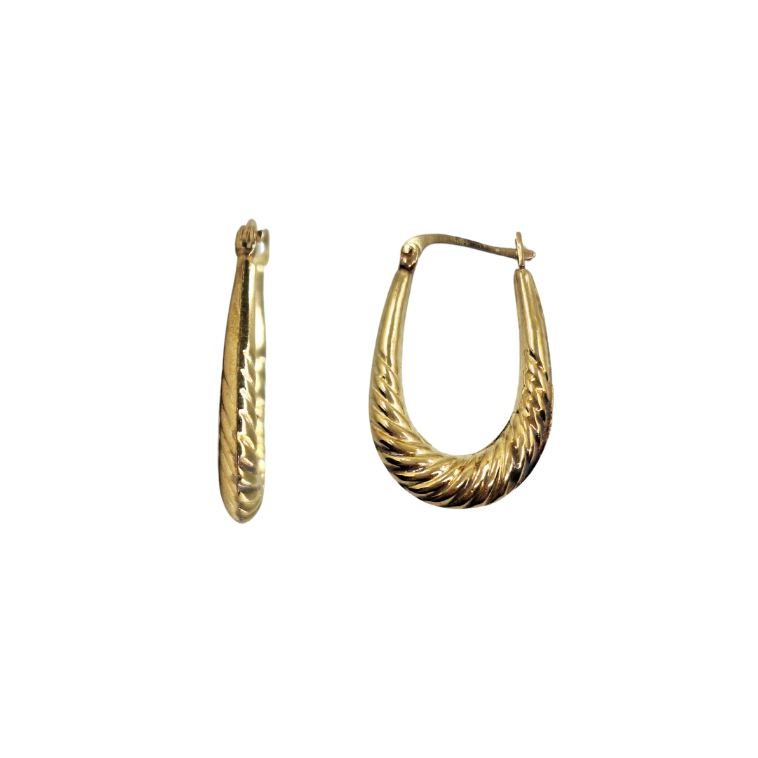 9ct Yellow Gold Oval Patterned Creole Earrings