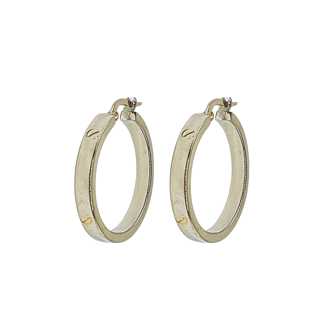 9ct White Gold Screw Design Hoop Earrings