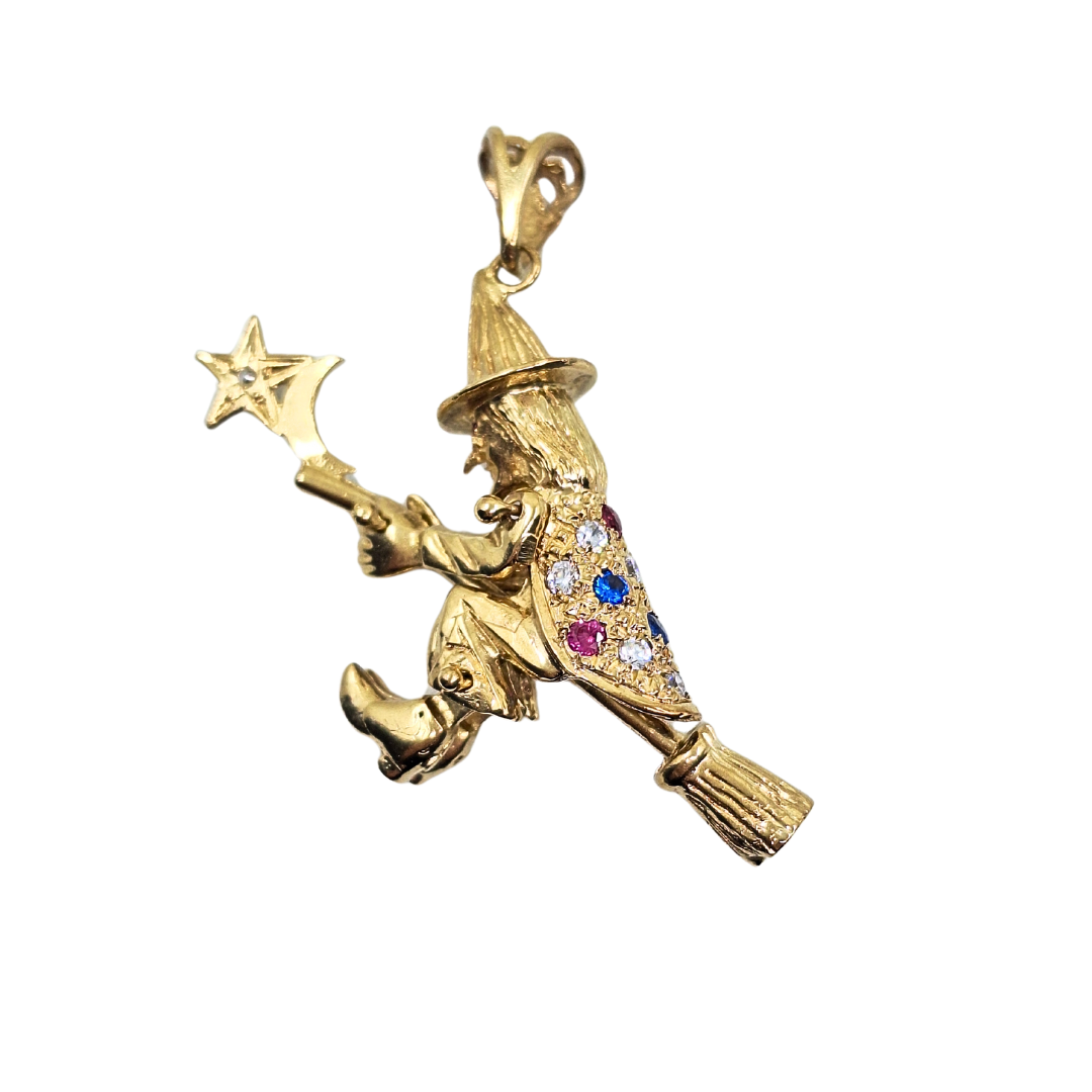 9ct Yellow Gold Cubic Zirconia Witch Pendant