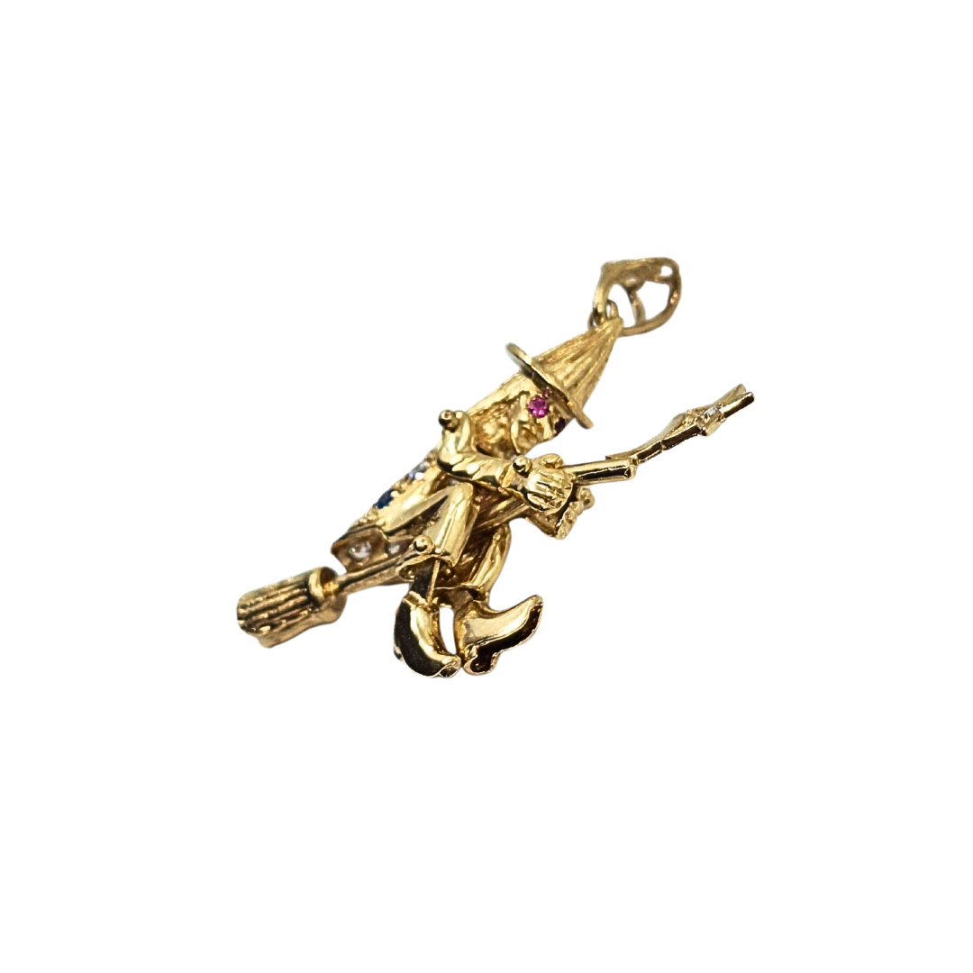 9ct Yellow Gold Cubic Zirconia Witch Pendant