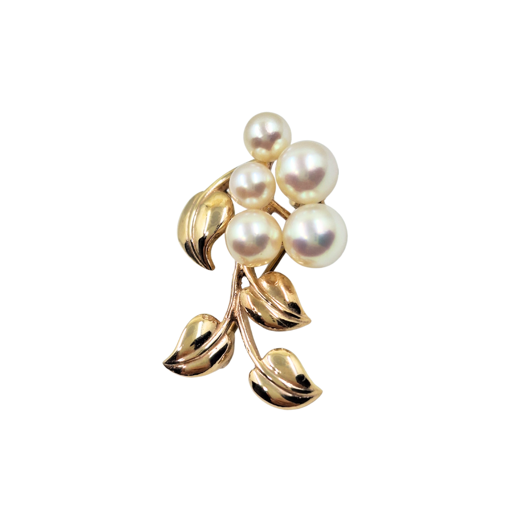 9ct Yellow Gold Spray Pearl Brooch