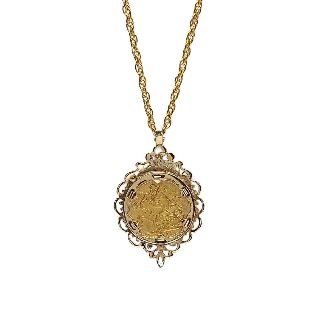 9ct/22ct Yellow Gold Full Sovereign Pendant & Chain 1885