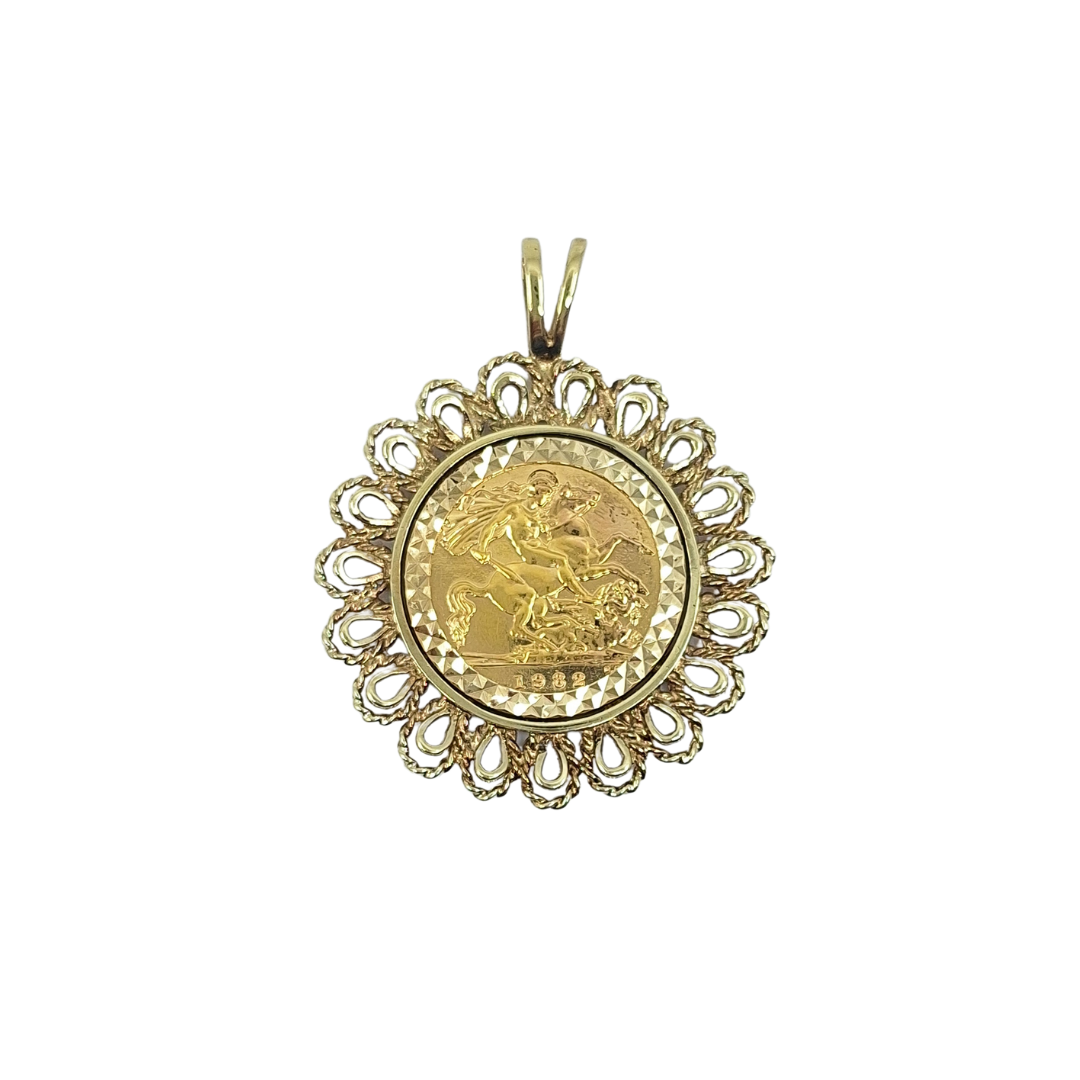 9ct/22ct Yellow Gold Half Sovereign Pendant 1982