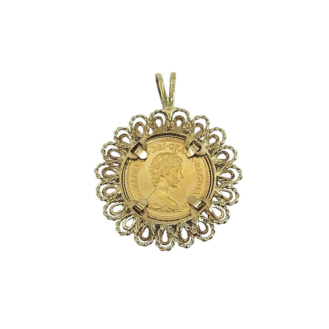 9ct/22ct Yellow Gold Half Sovereign Pendant 1982
