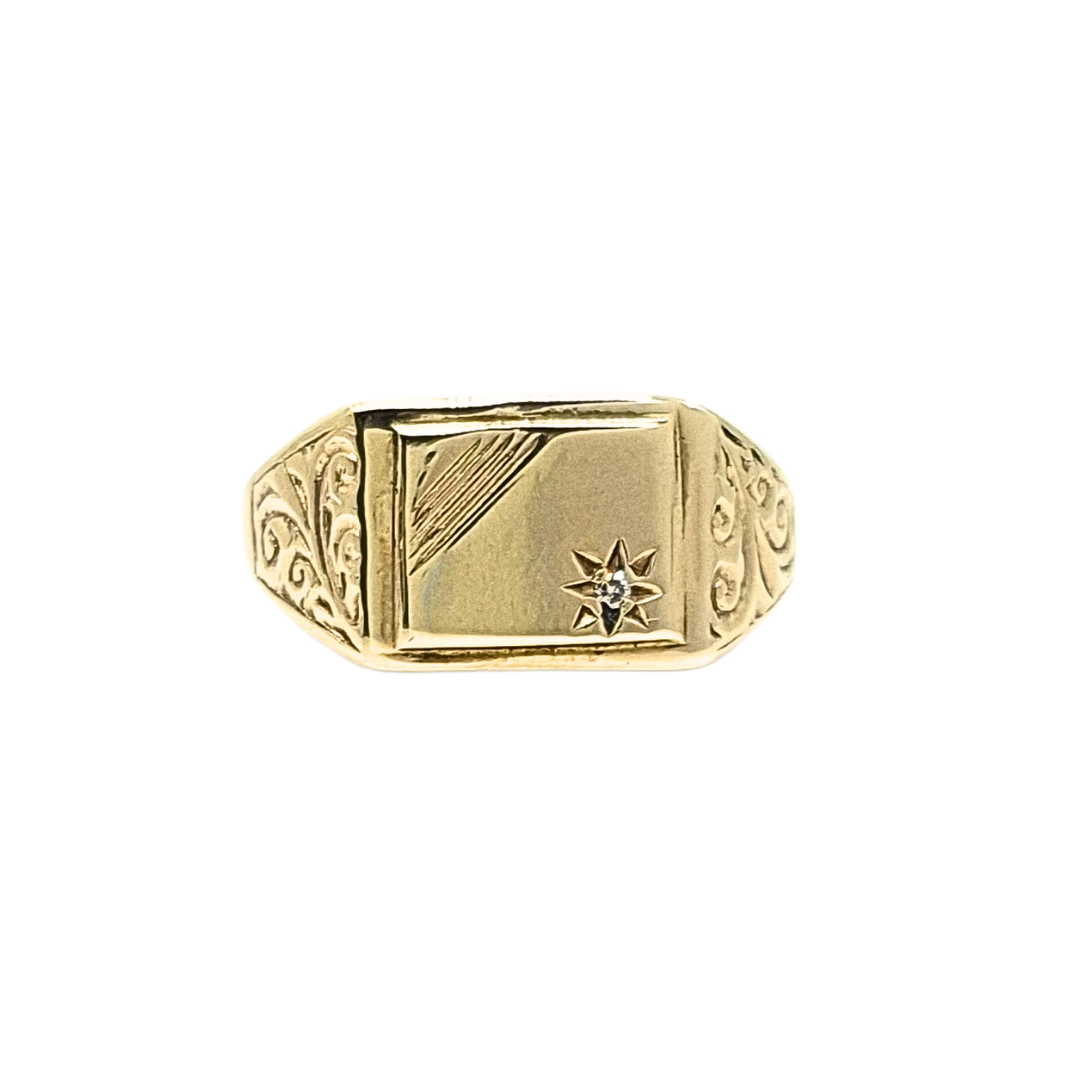 9ct Yellow Gold Diamond Set Signet Ring