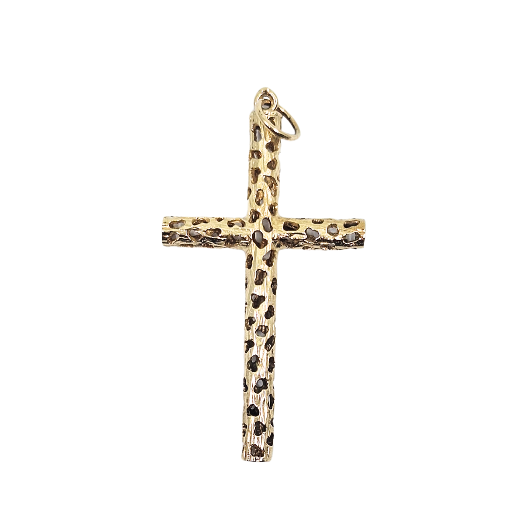 9ct Yellow Gold Barked Cross Pendant