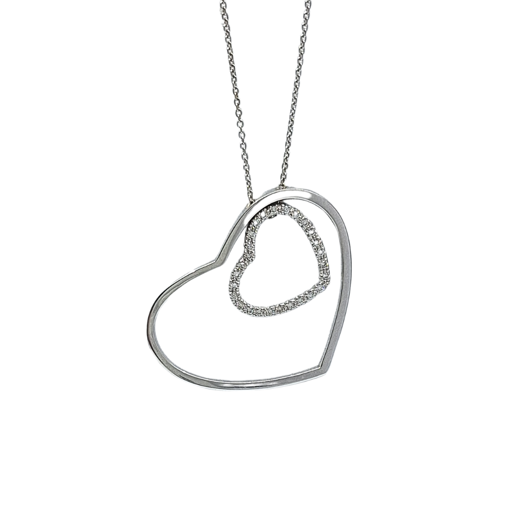 18ct White Gold Double Heart Diamond Pendant