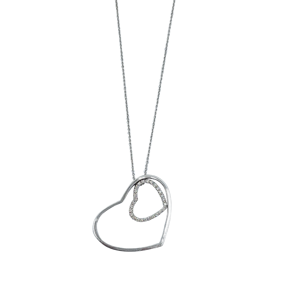 18ct White Gold Double Heart Diamond Pendant