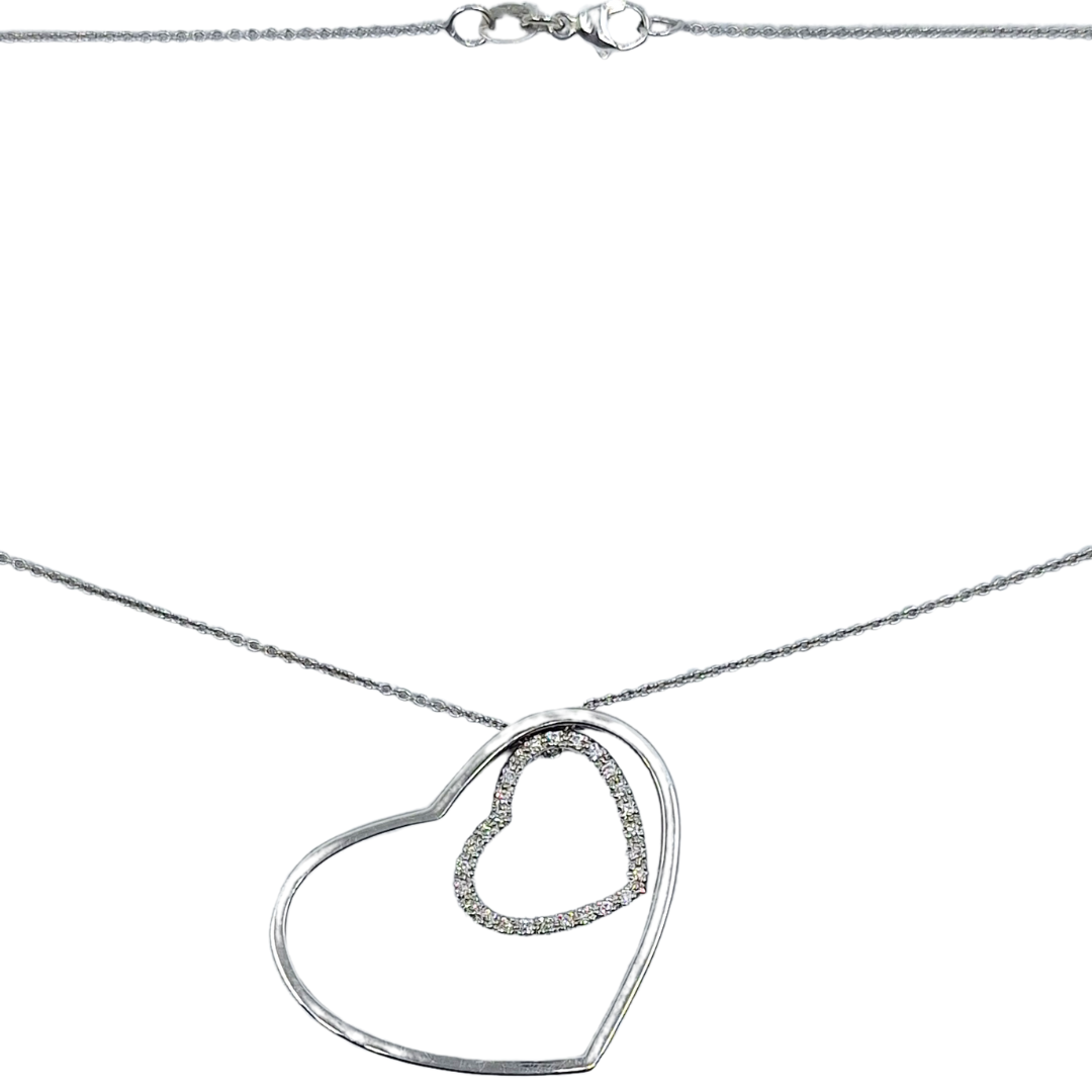 18ct White Gold Double Heart Diamond Pendant