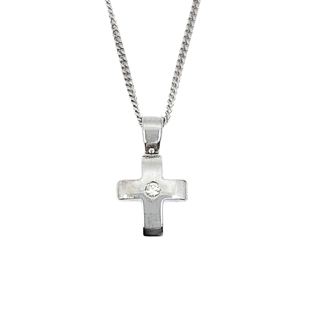 18ct White Gold Diamond Set Cross & 9ct Curb Chain 20"