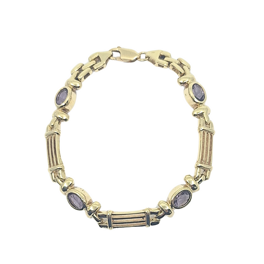 9ct Yellow Gold Amethyst Bracelet 7"