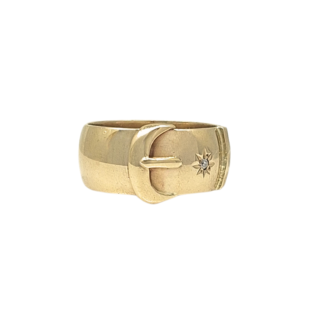 9ct Yellow Gold Diamond Set Buckle Ring