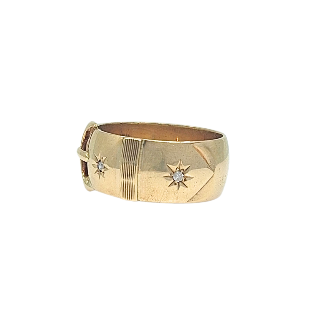9ct Yellow Gold Diamond Set Buckle Ring