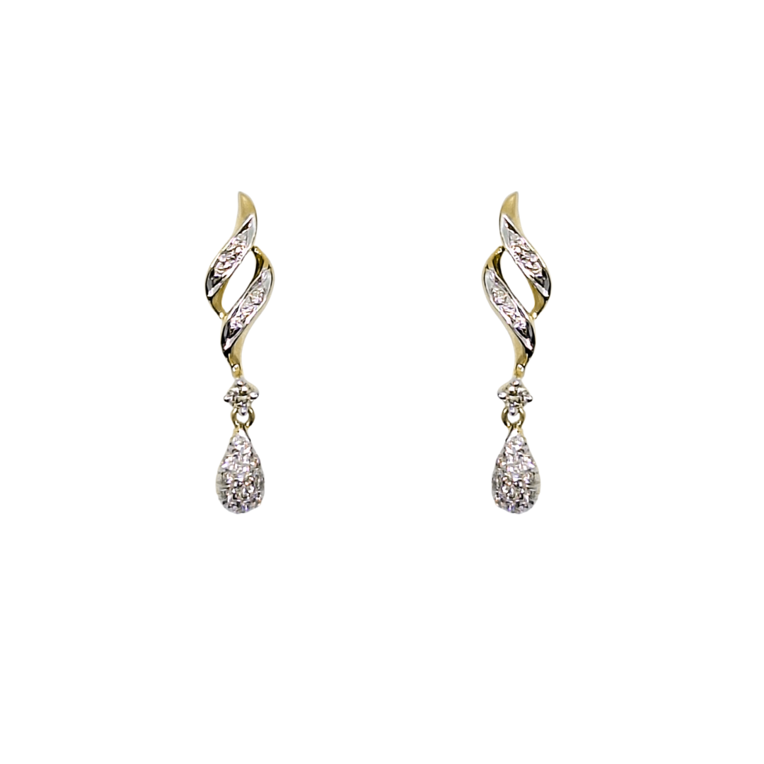 9ct Yellow Gold Diamond Drop Earrings