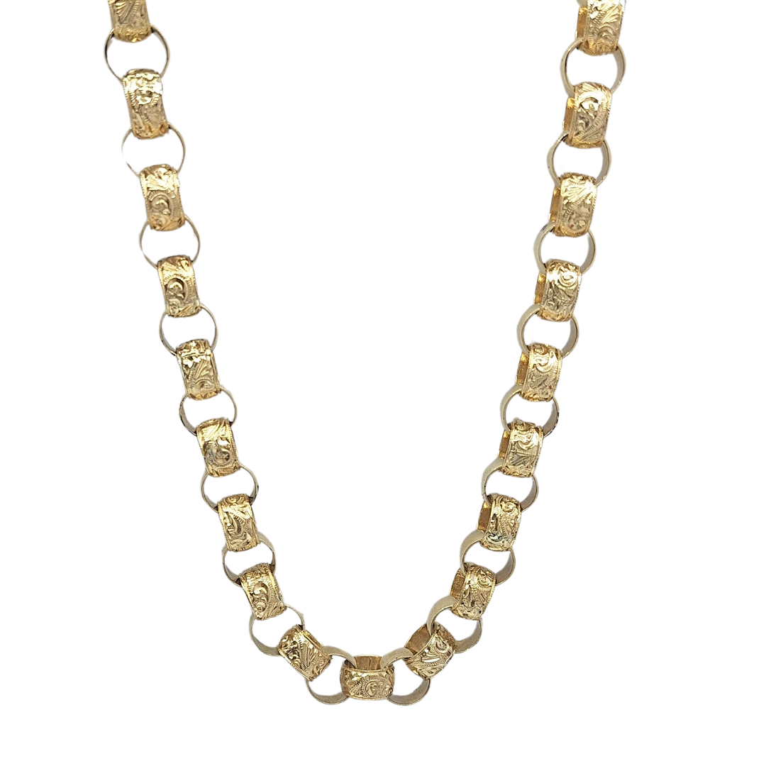 9ct Yellow Gold Patterned Belcher Chain 22"