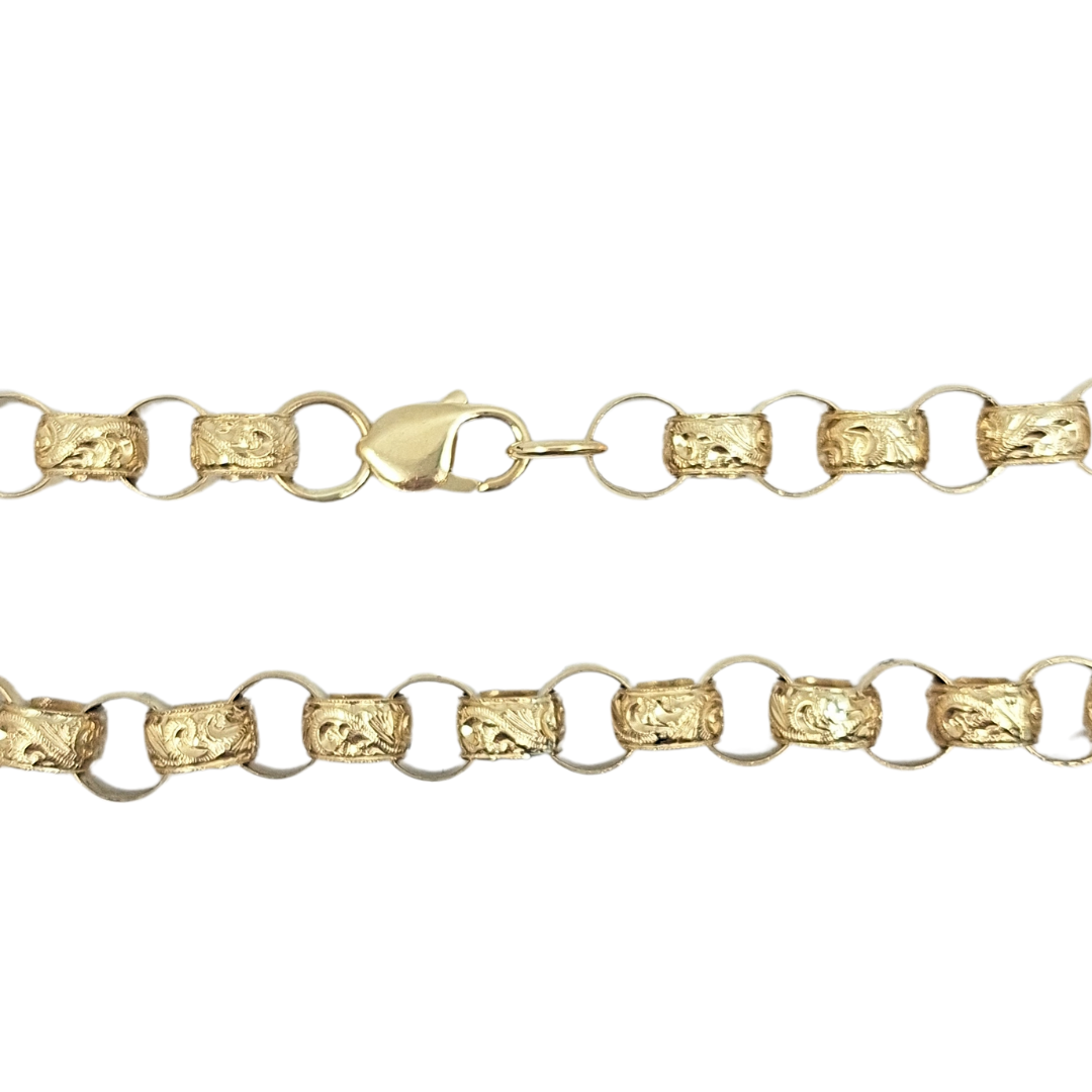 9ct Yellow Gold Patterned Belcher Chain 22"