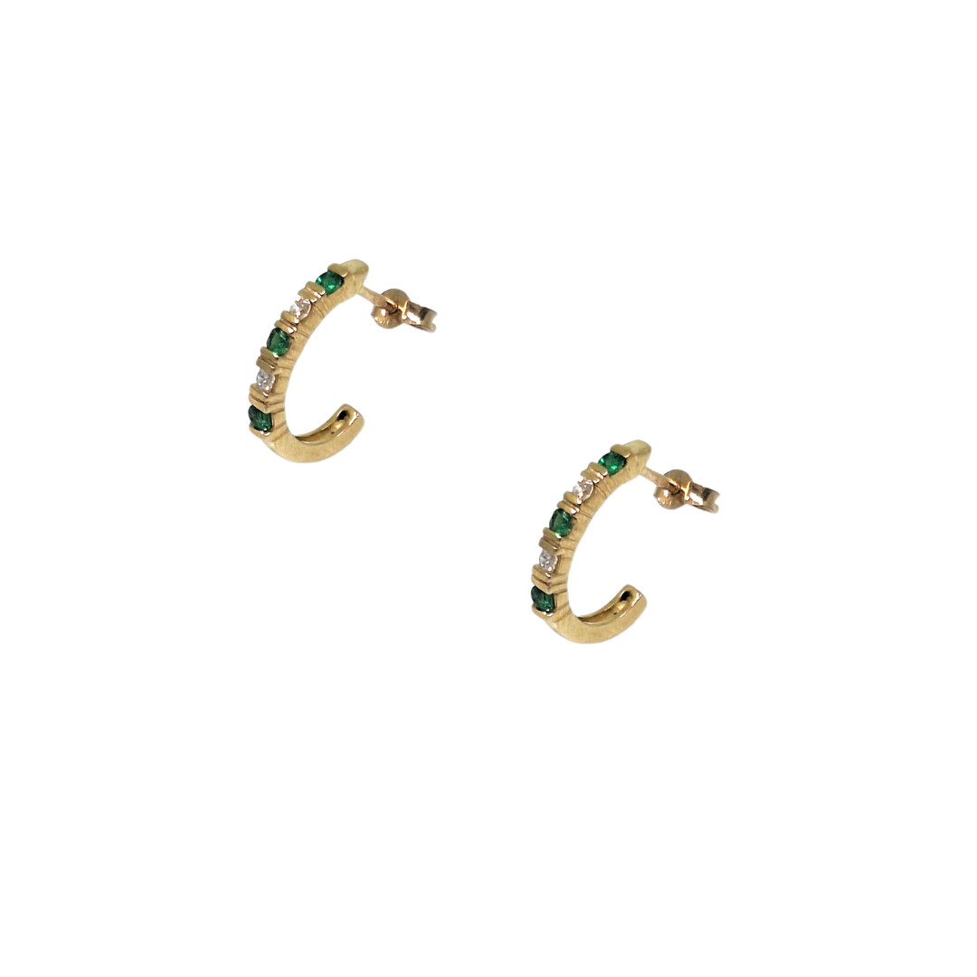 9ct Yellow Gold Emerald & Diamond Earrings