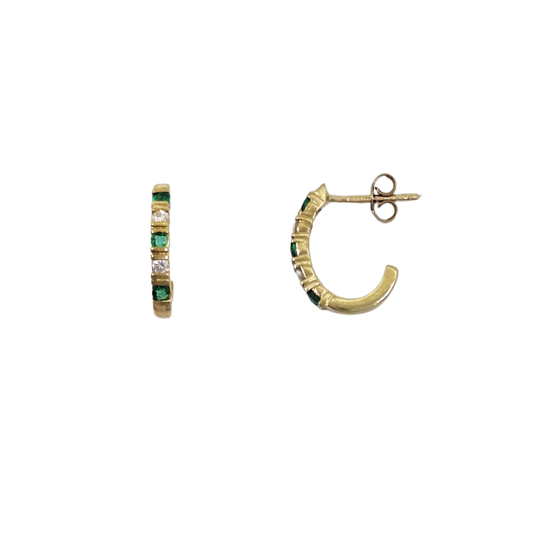 9ct Yellow Gold Emerald & Diamond Earrings