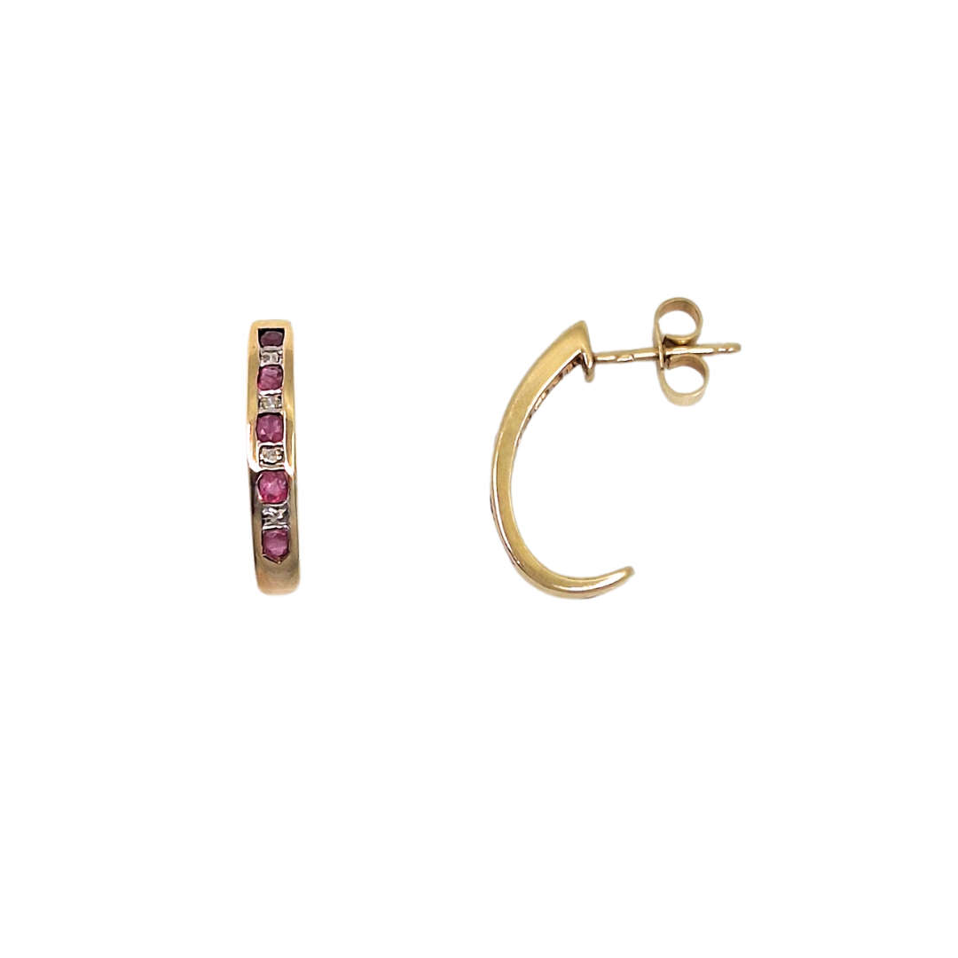 9ct Yellow Gold Ruby & Diamond Drop Earrings