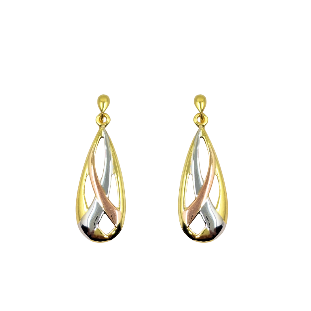 9ct Gold 3 Colour Drop Earrings