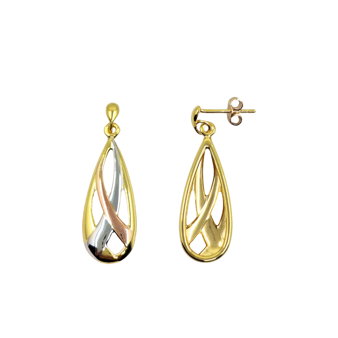 9ct Gold 3 Colour Drop Earrings