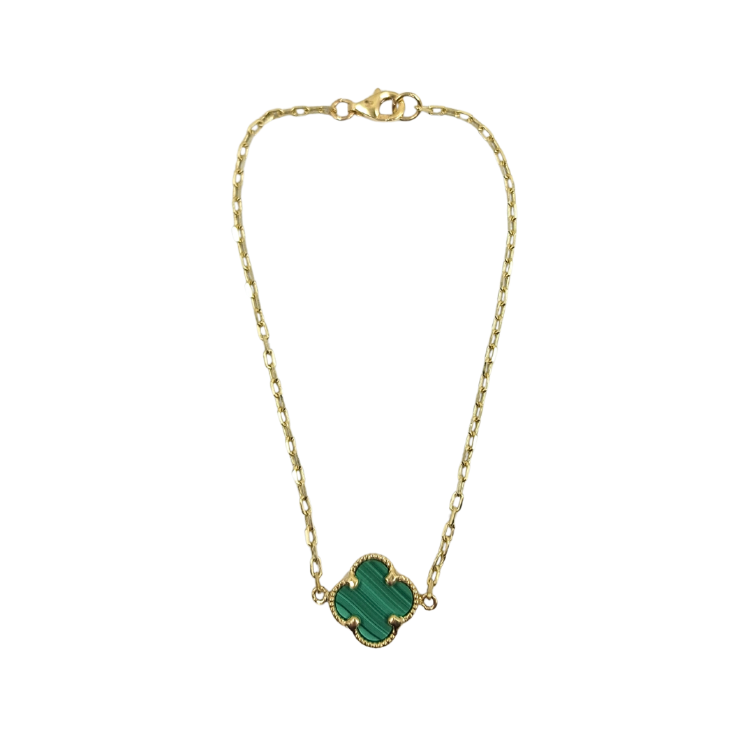 9ct Yellow Gold Malachite Clover Bracelet