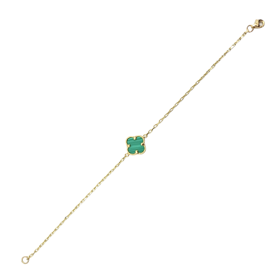 9ct Yellow Gold Malachite Clover Bracelet
