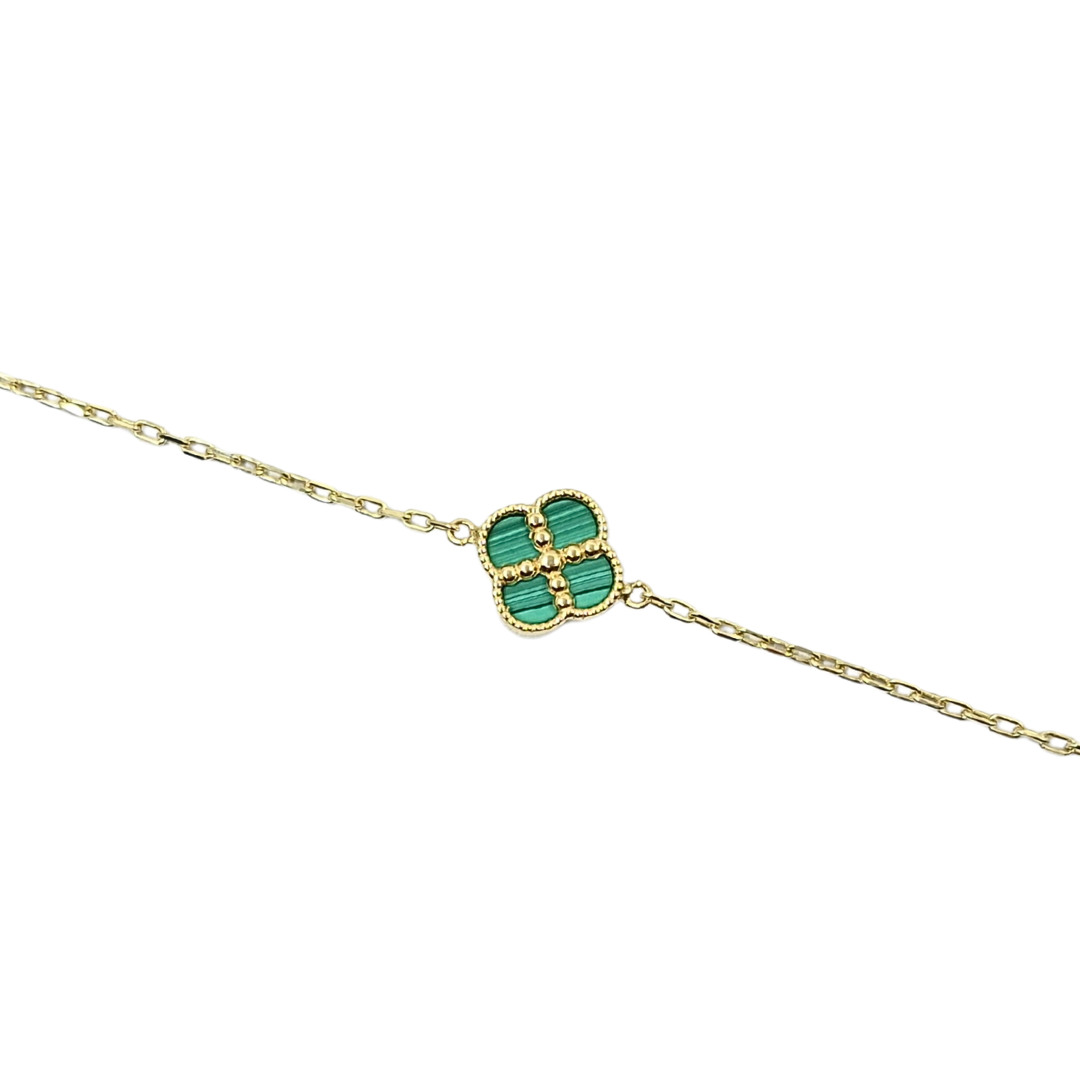 9ct Yellow Gold Malachite Clover Bracelet