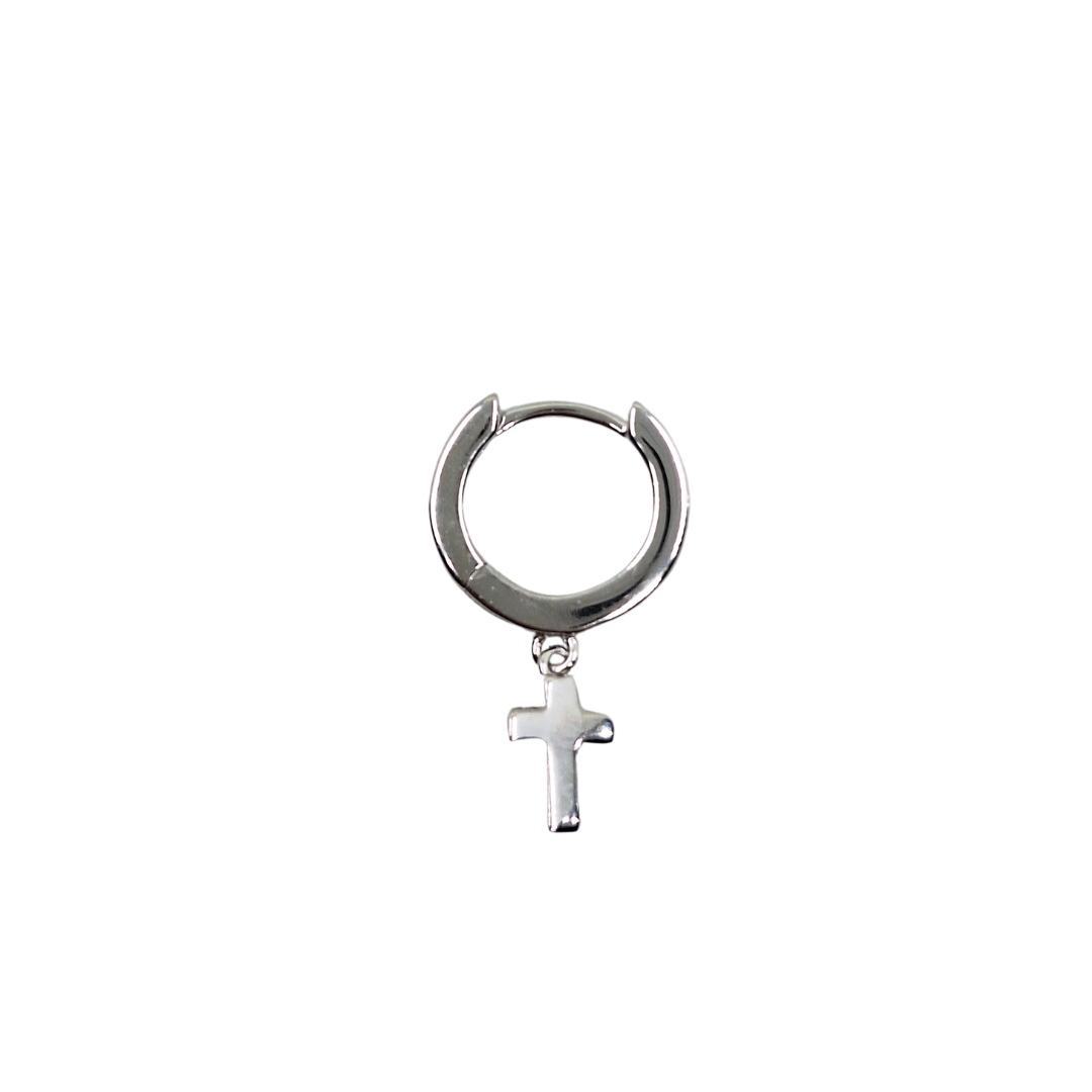Silver Cross Huggie Earrings
