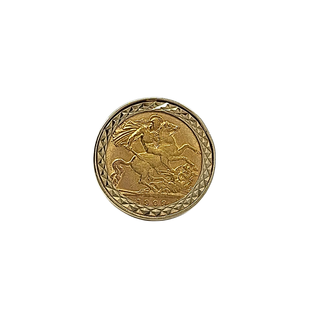 9ct Yellow Gold Half Sovereign Ring 1909