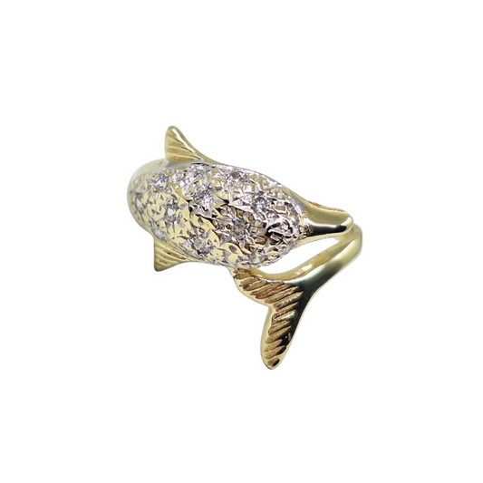 9ct Yellow Gold Cubic Zirconia Dolphin Ring