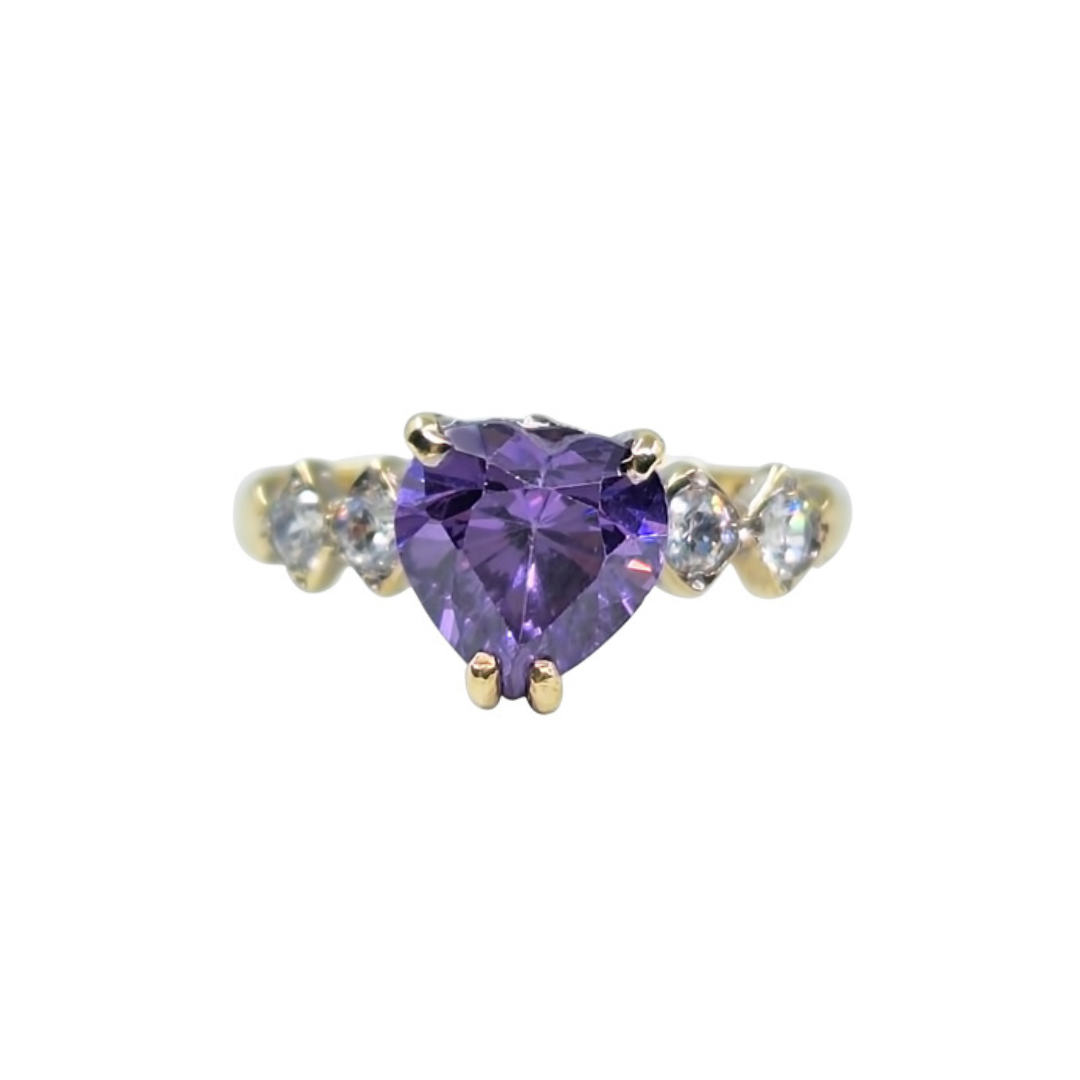 9ct Yellow Gold Purple Heart Cubic Zirconia Ring