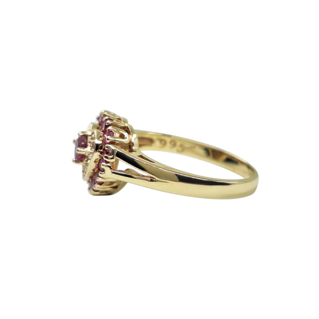 9ct Yellow Gold Ruby & Diamond Heart Cluster Ring