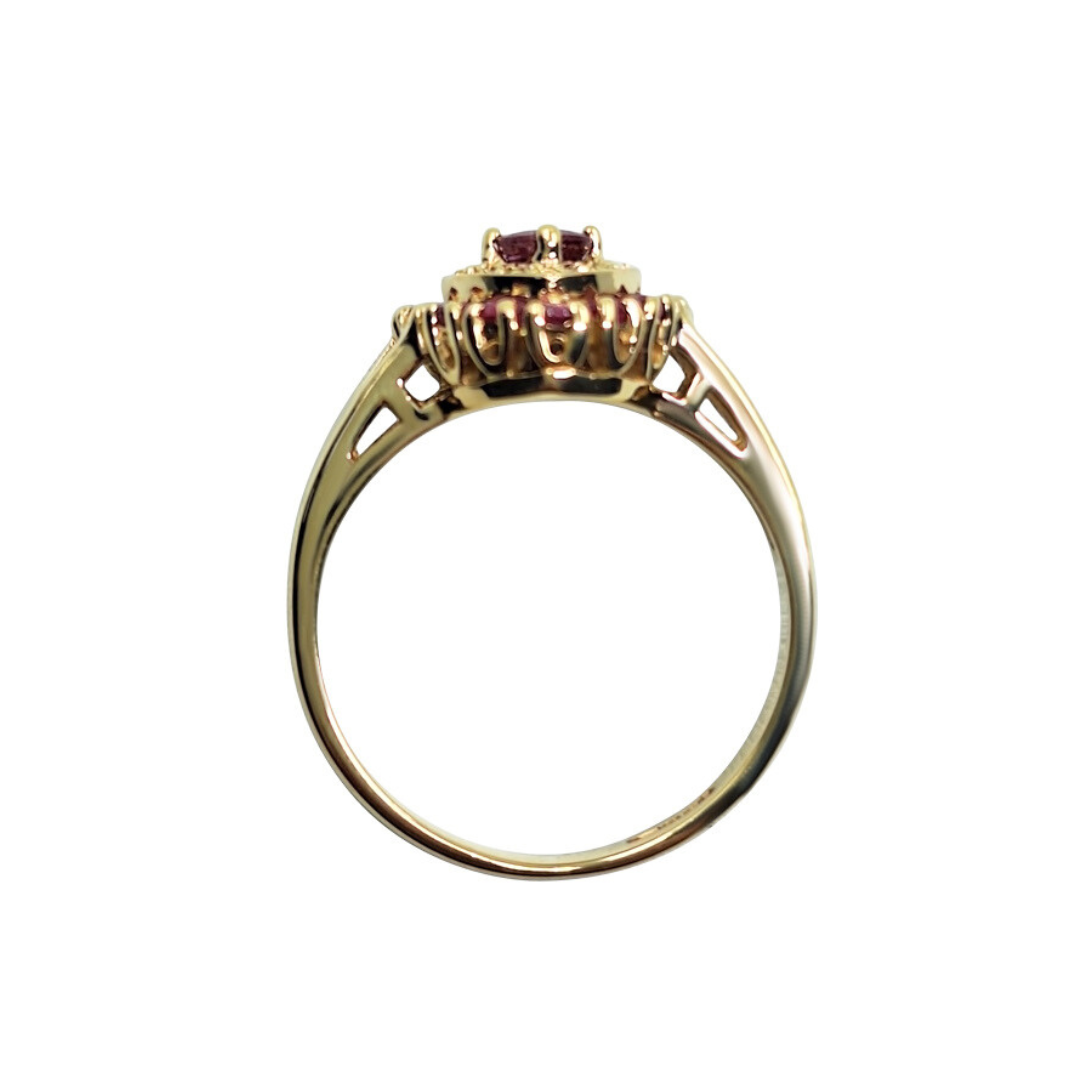 9ct Yellow Gold Ruby & Diamond Heart Cluster Ring