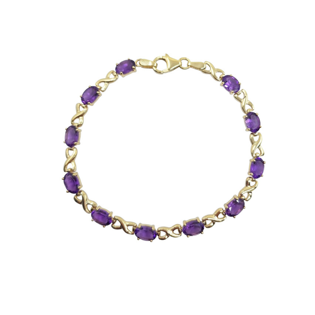 9ct Yellow Gold Amethyst Kiss Link Bracelet 7.5"