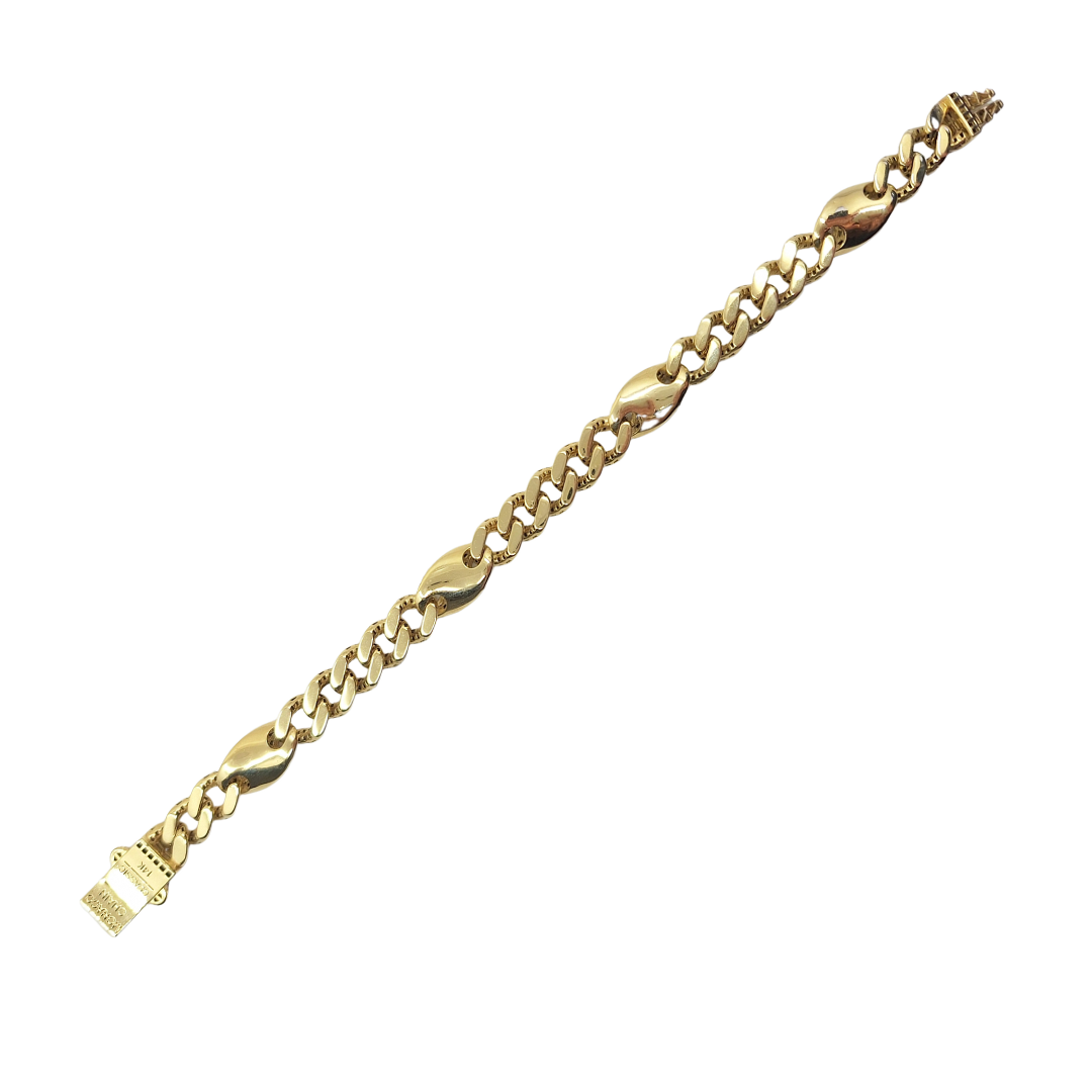 14ct Yellow Gold Cubic Zirconia Hollow Monaco Cuban Bracelet 8"