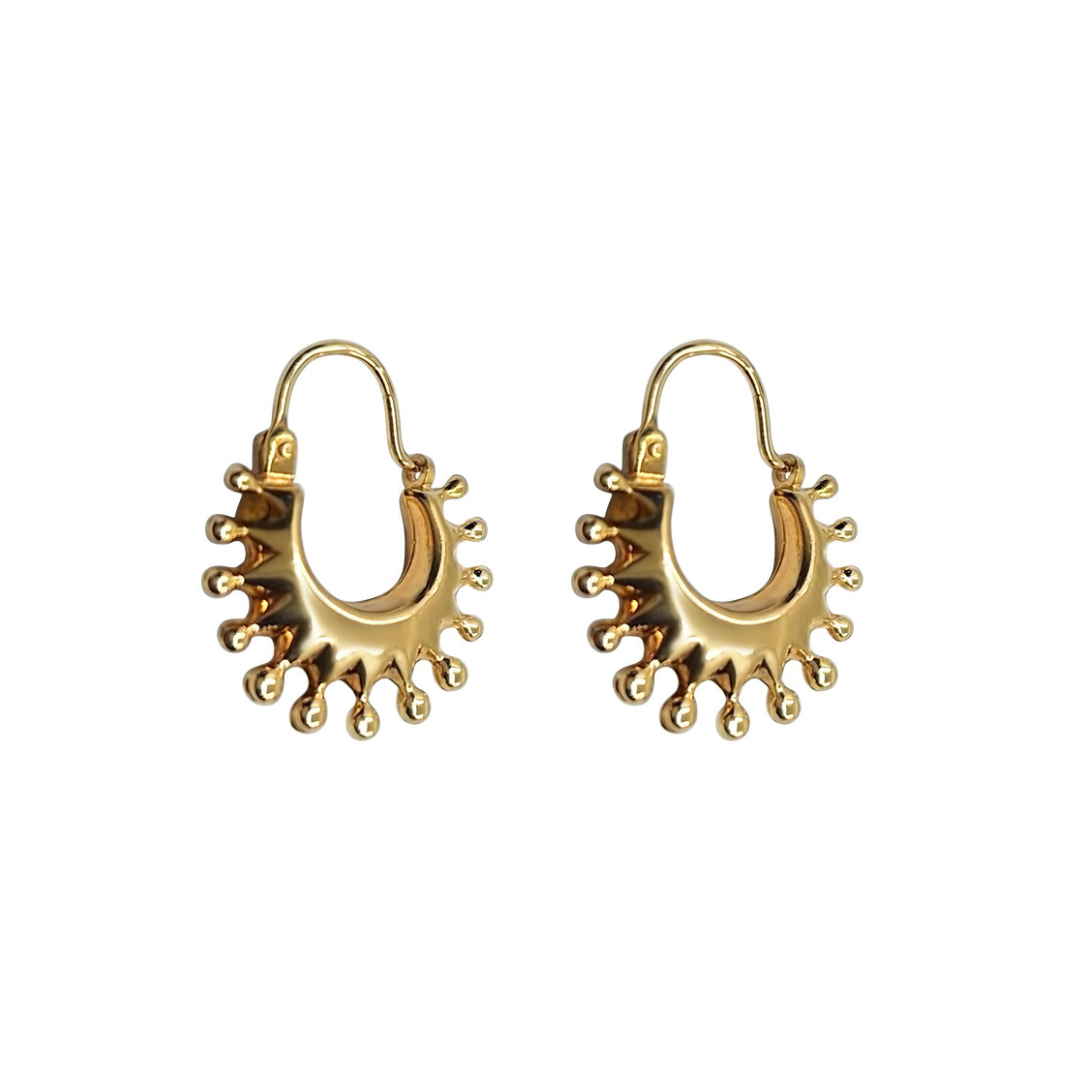 9ct Yellow Gold Spike Creole Earrings