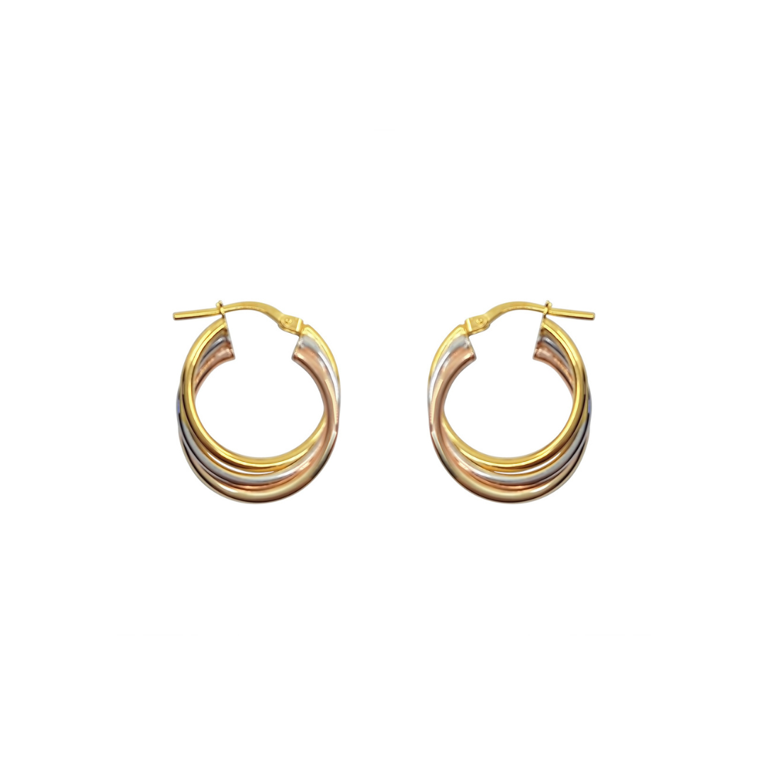 9ct 3 Colour Gold Twist Creole Earrings