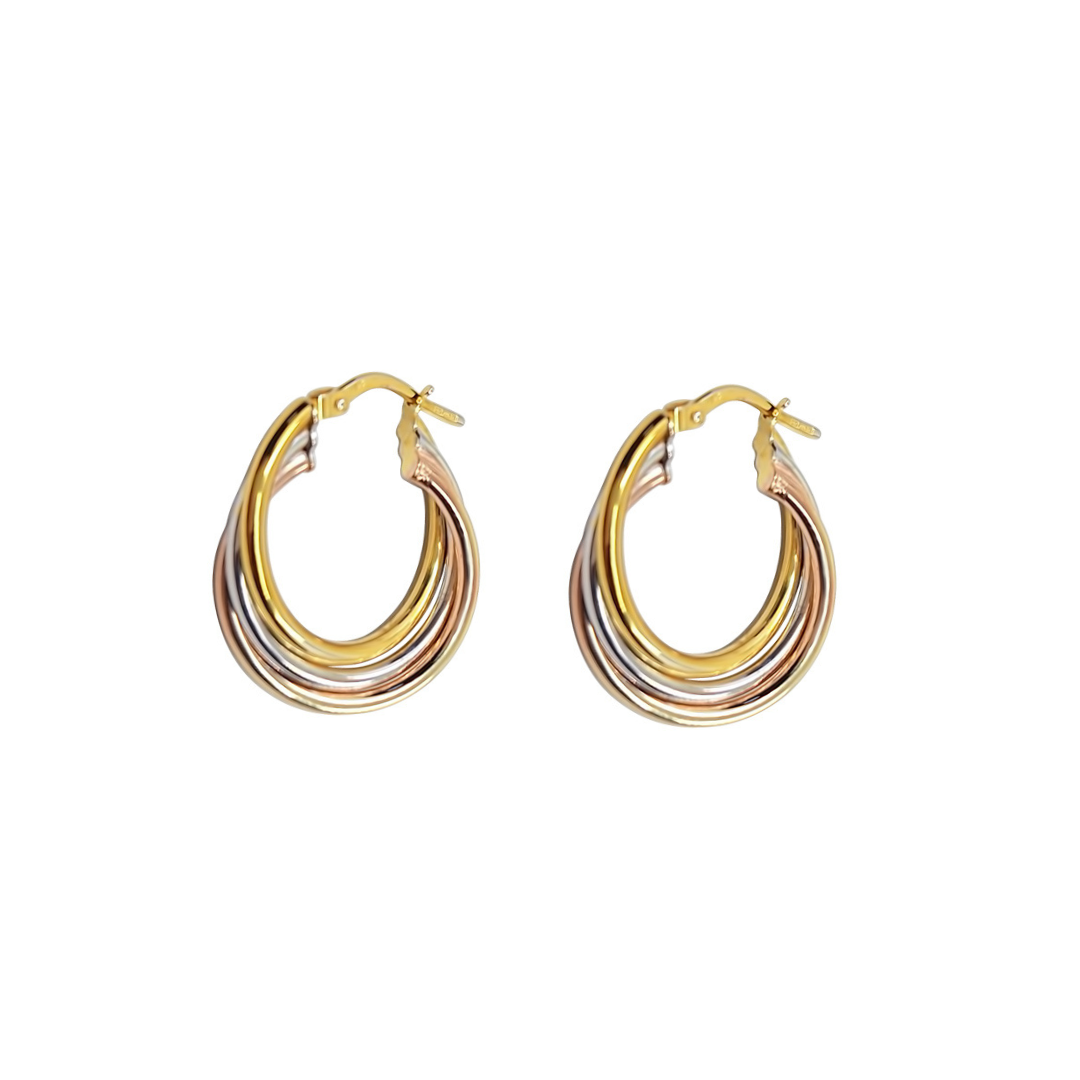 9ct 3 Colour Gold Twist Creole Earrings