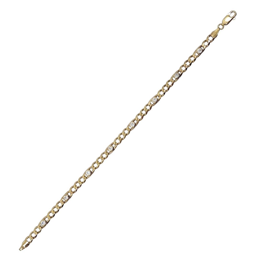 9ct Yellow Gold Cubic Zirconia Station Curb Bracelet 7.75"